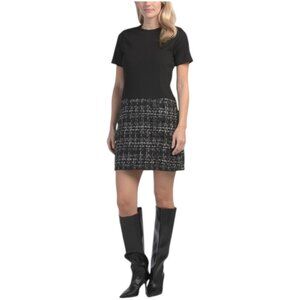 ELLEN TRACY Plaid Mix Media Mini Dress